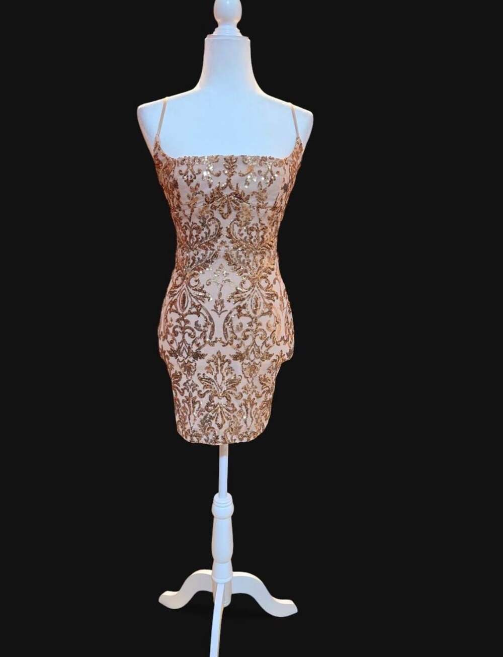 Windsor Gold Sequin Lace-Up Back Mini Dress